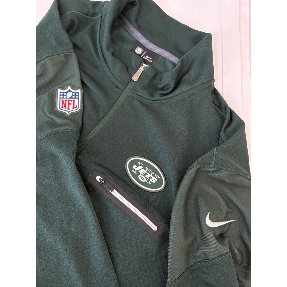 New York Jets Shirt Mens XL Green 1/4 Zip Pullover Nike Dri Fit On Field NFL